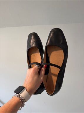 Madewell Black Leather Mary Jane Flats with Single Strap
